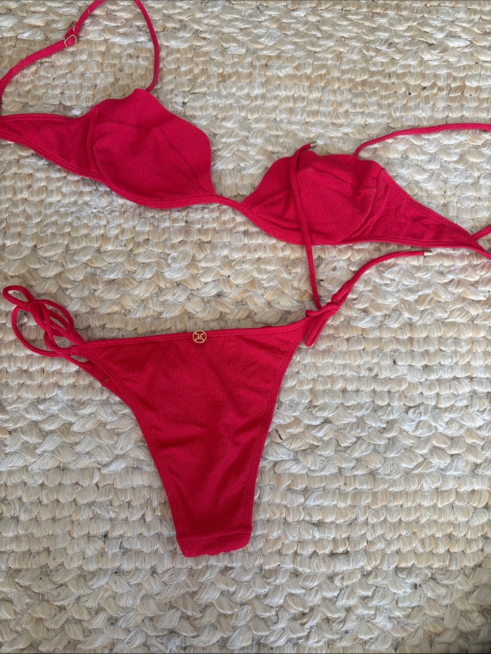 Vix Red Textured Tie-Side Bikini - Picture 2 of 8